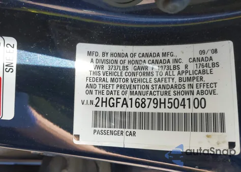 2009 Honda Civic Ex z USA, uszkodzony, nr VIN 2HGFA16879H504100